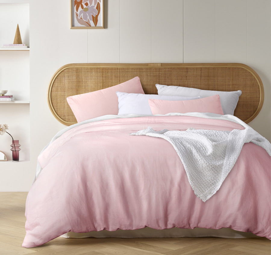 Stonewashed French Linen Quilt Cover Set Range Blush