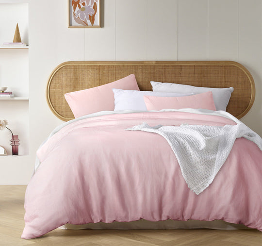 Stonewashed French Linen Quilt Cover Set Range Blush