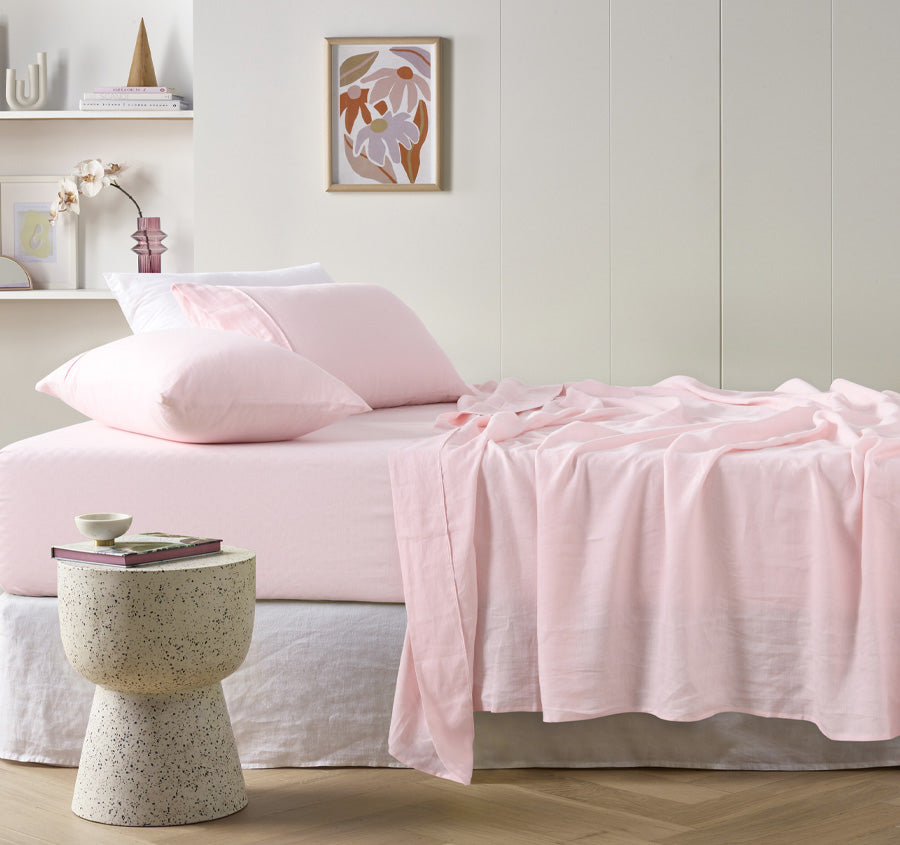Stonewashed French Linen Mega Sheet Set Range Blush