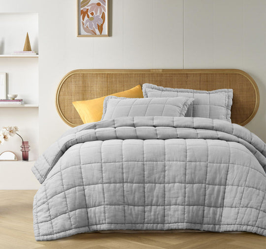 Stonewashed French Linen Coverlet Set Range Dove Grey