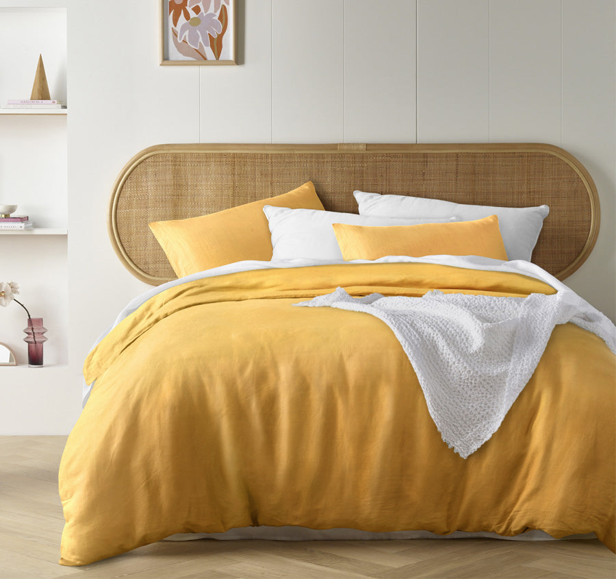 Stonewashed French Linen Quilt Cover Set Range Ochre