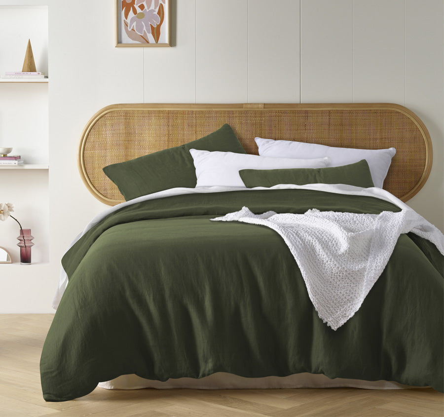 Stonewashed French Linen Quilt Cover Set Range Olive