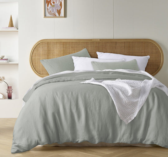 Stonewashed French Linen Quilt Cover Set Range Sage