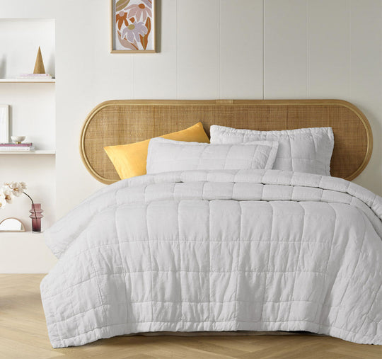 Stonewashed French Linen Coverlet Set Range White