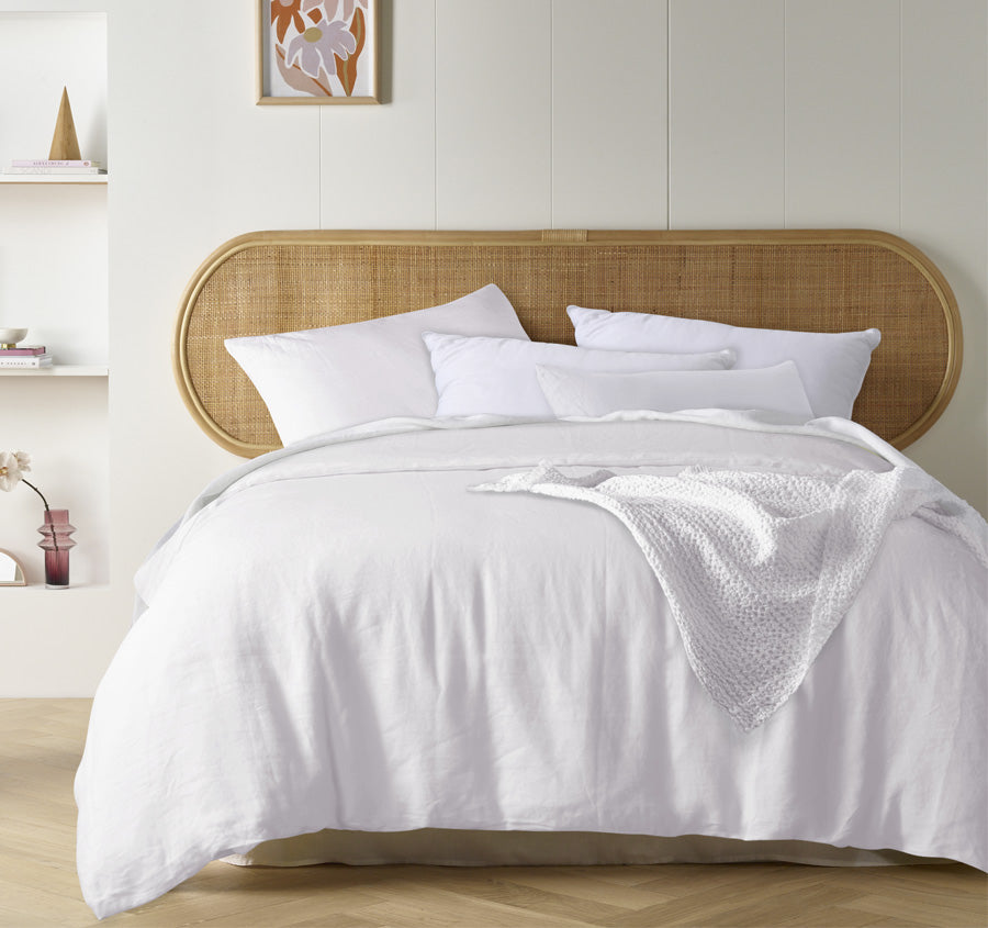 Stonewashed French Linen Quilt Cover Set Range White